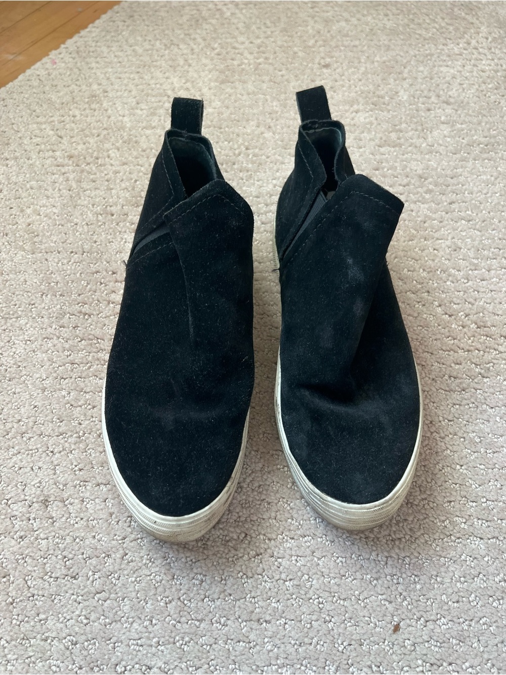 Dolce Vita Black Suede Slip-On Loafers with White Sole